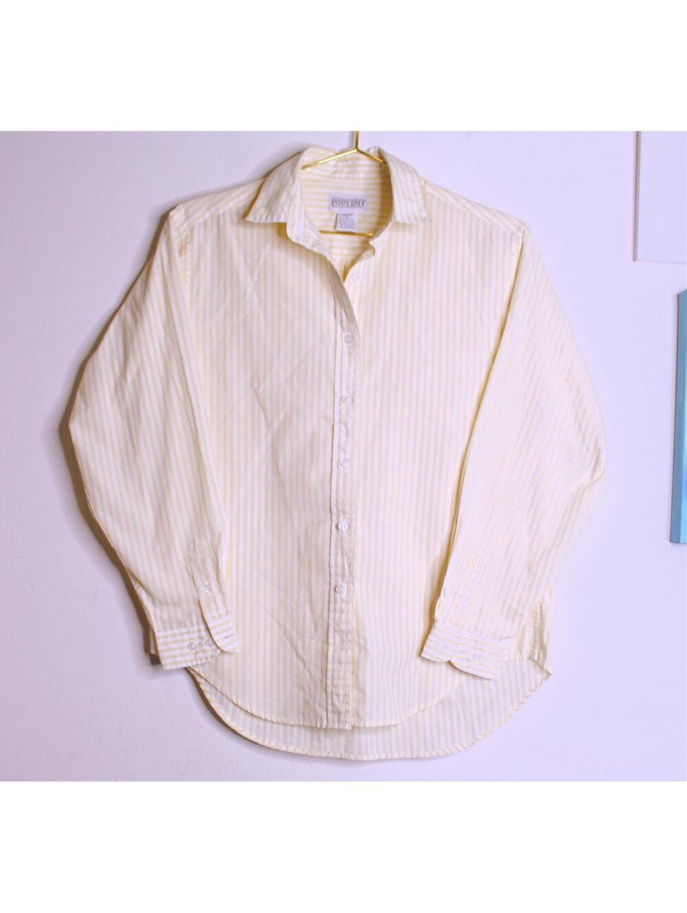 Lands End Yellow White Stripe Button Down Blouse - 8P